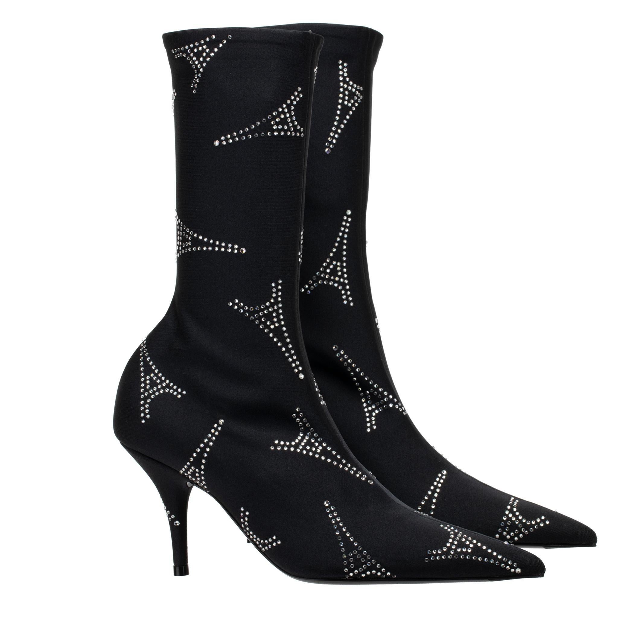 Balenciaga Eiffel Tower Crystal Stretch Knit Bota Negra 35 FR en venta 2