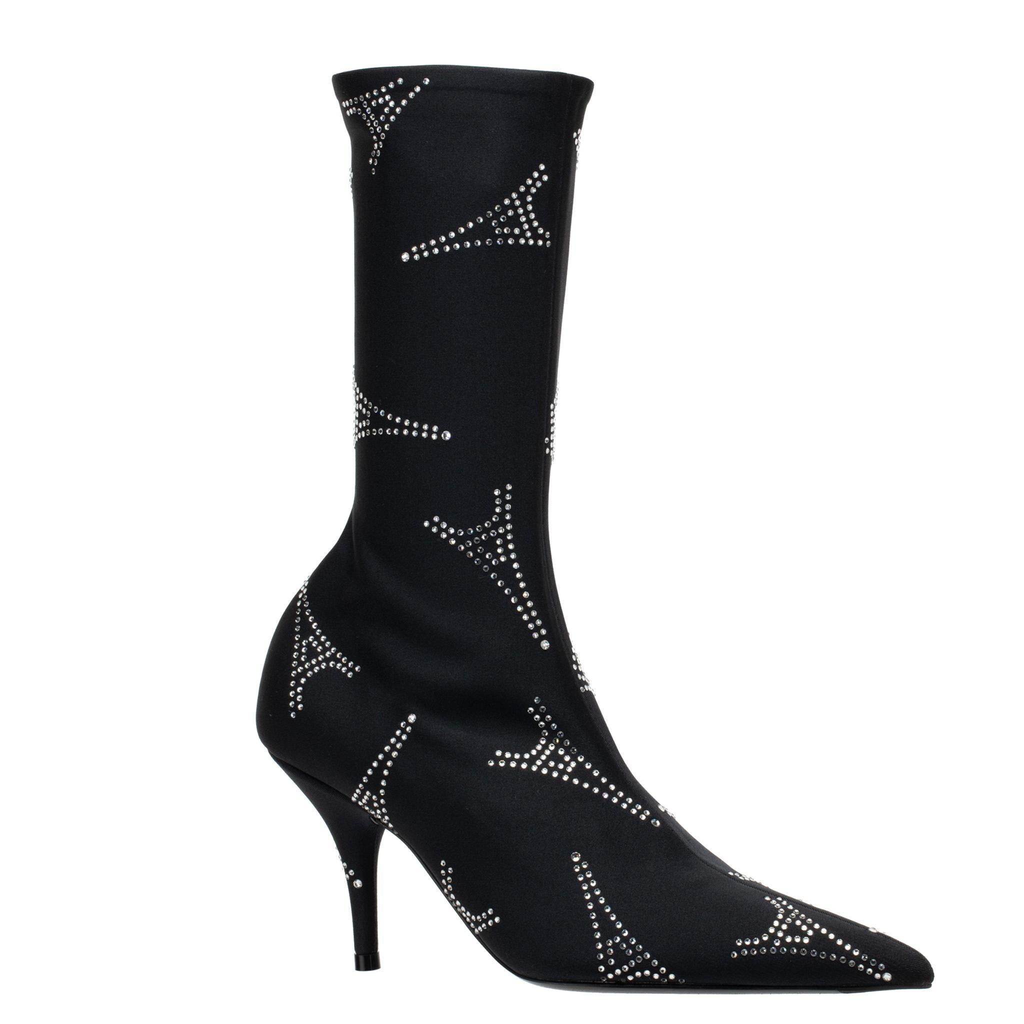 Balenciaga Eiffel Tower Crystal Stretch Knit Bota Negra 35 FR en venta 5
