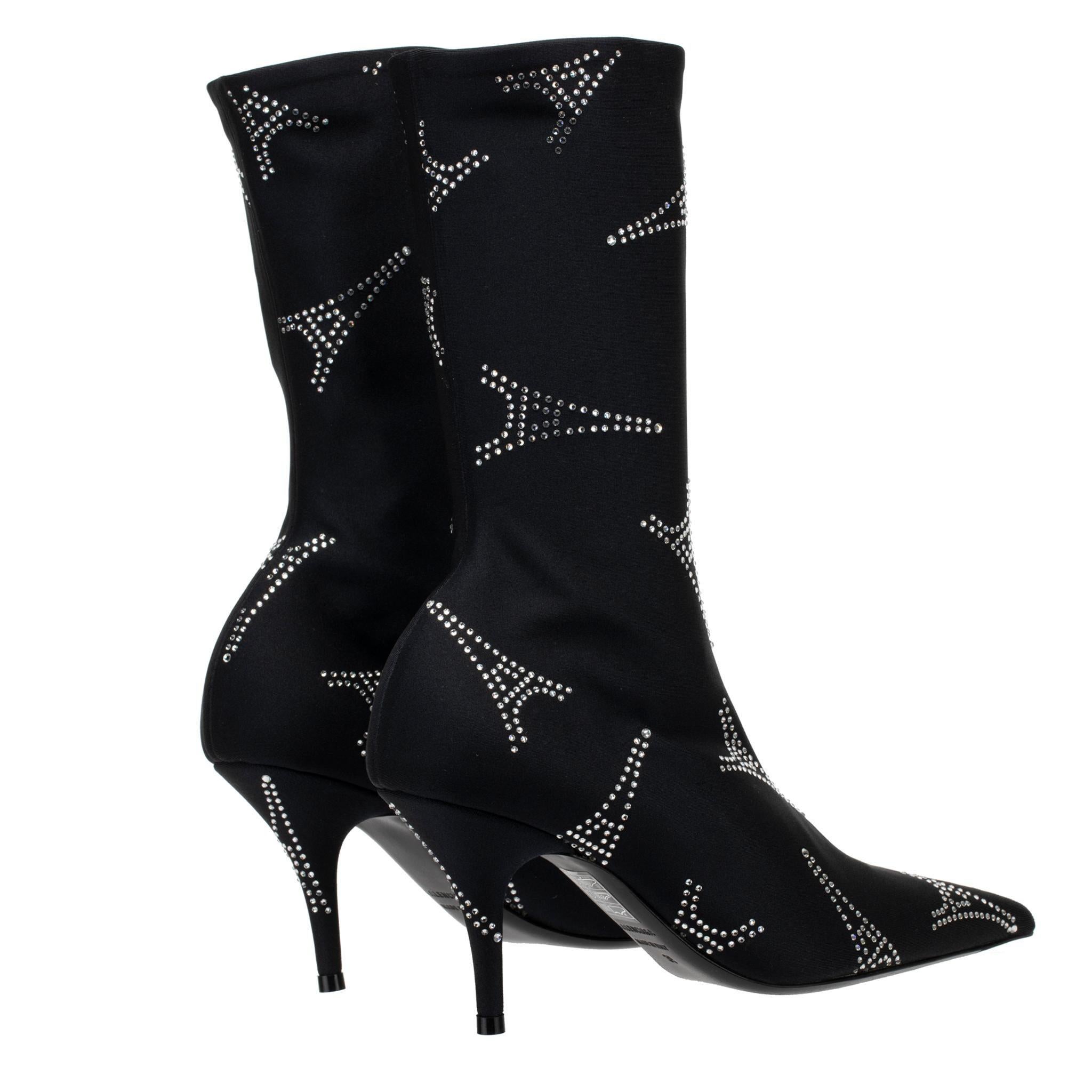 Balenciaga Eiffel Tower Crystal Stretch Knit Bota Negra 35 FR en venta 3