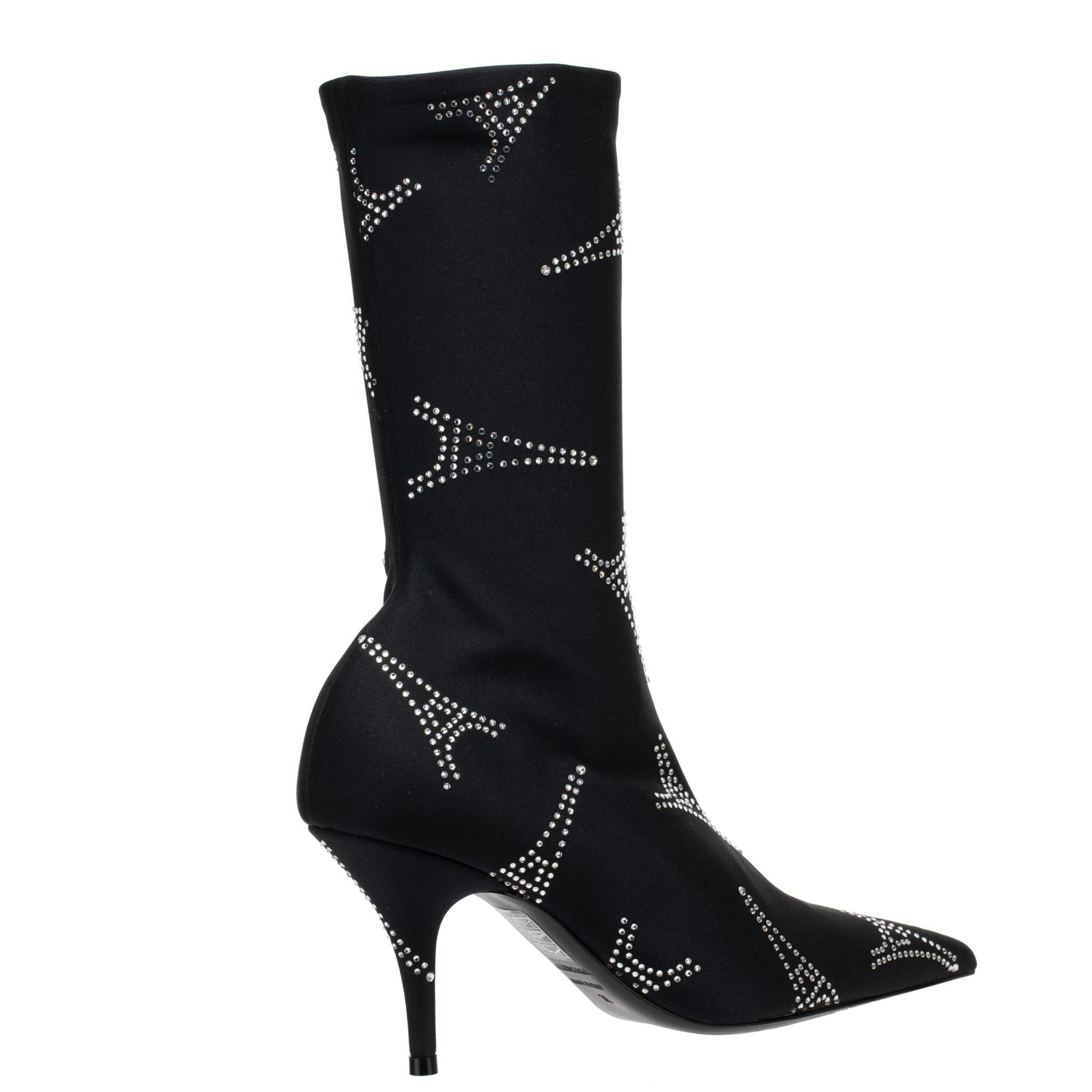 Balenciaga Eiffel Tower Crystal Stretch Knit Bota Negra 35 FR en venta 4
