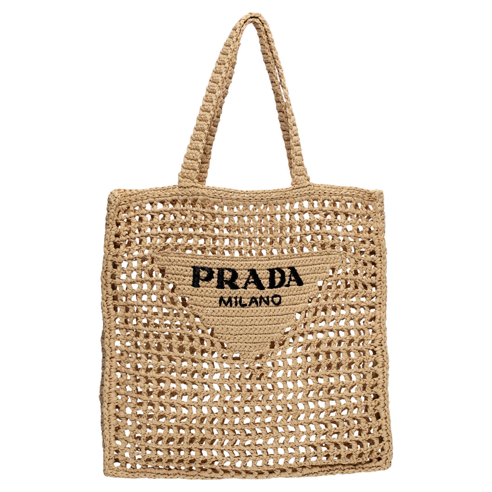 Prada Borsa a tracolla in rafia color cuoio