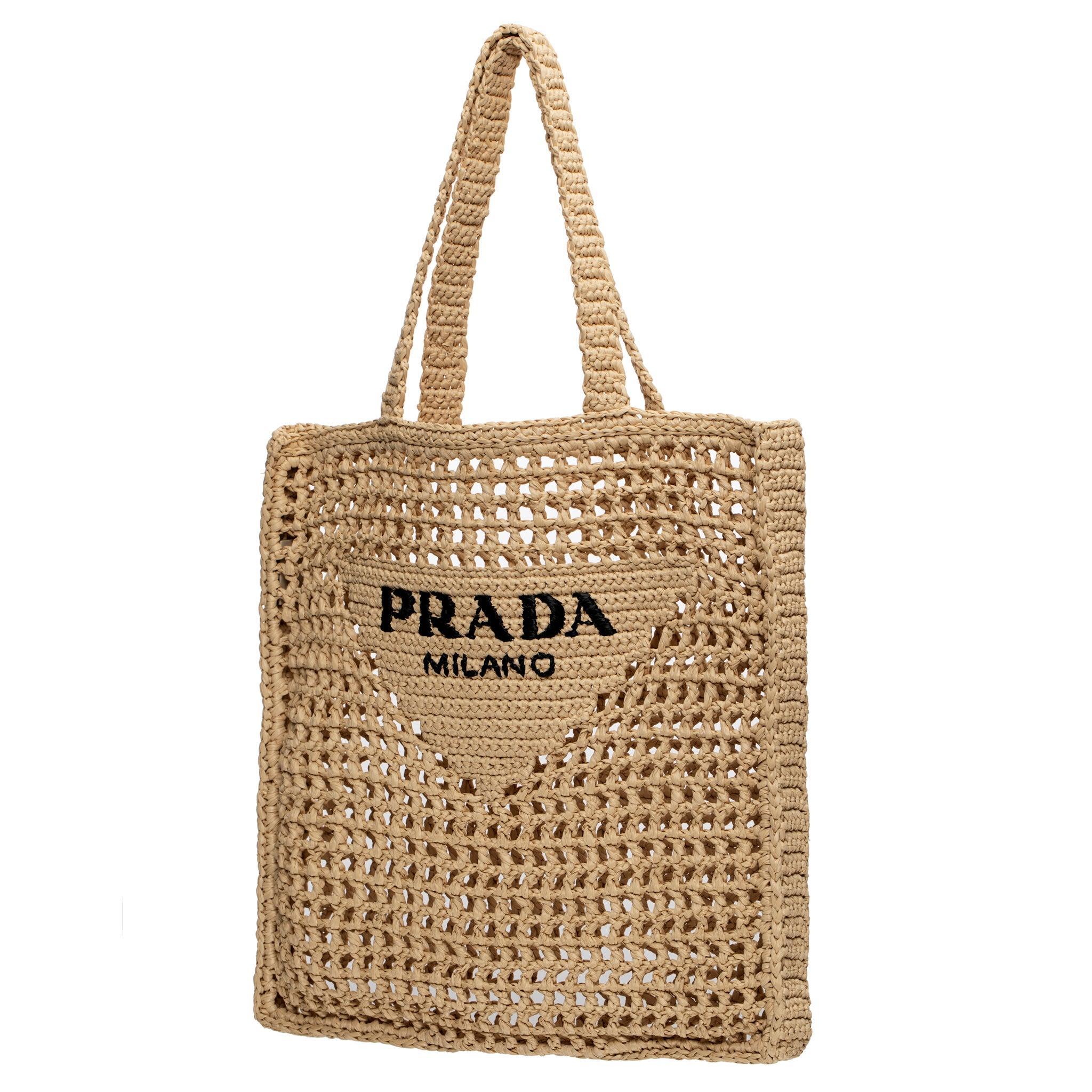 Prada Tan Raffia Tote Bag (Beige) im Angebot