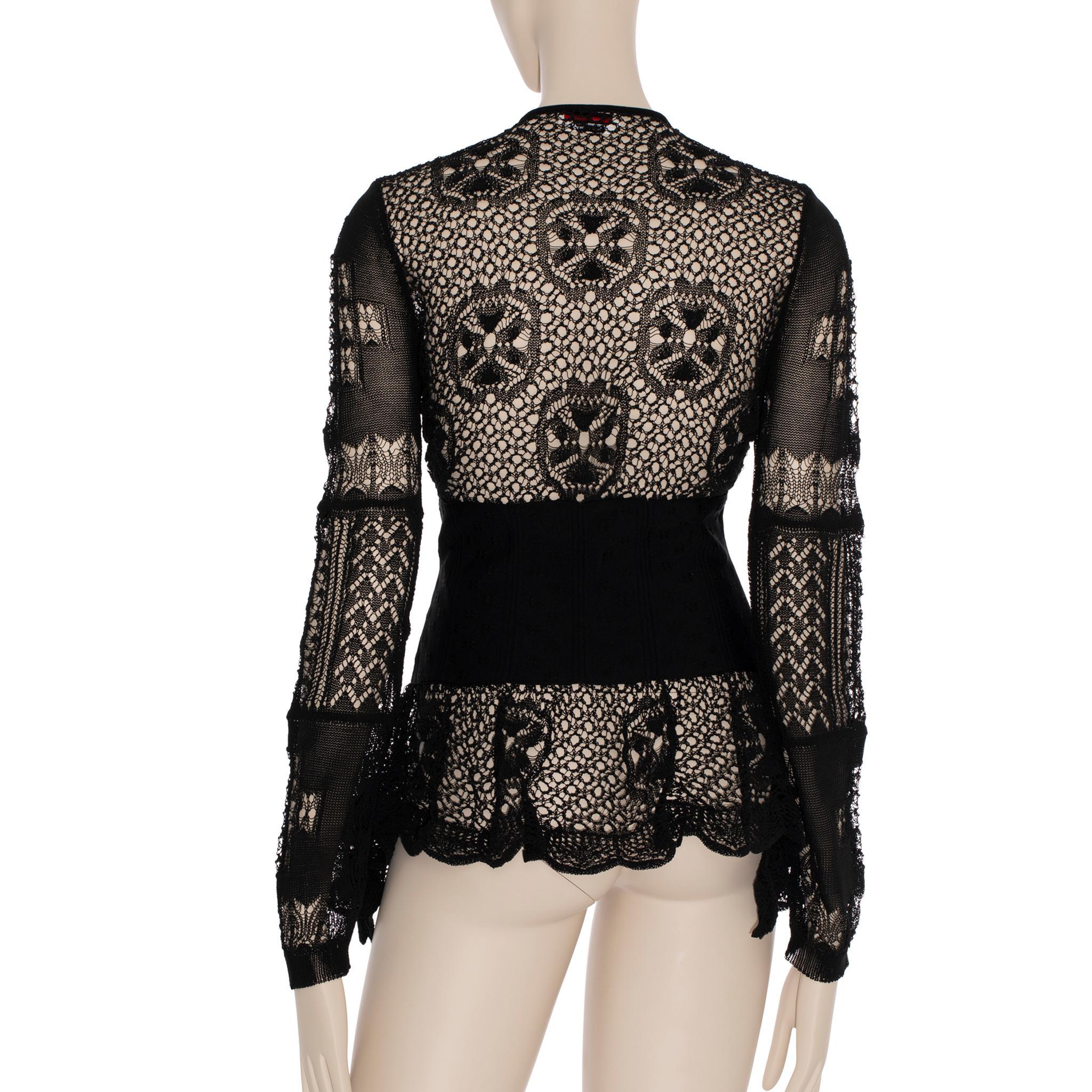 Alexander McQueen - Cardigan in pizzo patchwork con peplo nero - Piccolo In condizioni Nuovo in vendita a Sydney, New South Wales