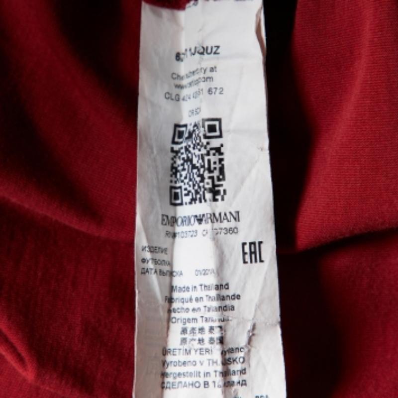 Emporio ARMANI Camiseta cuello redondo de algodón bordada roja M en venta 1