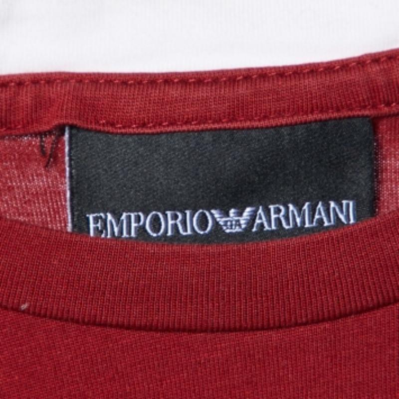 Emporio ARMANI Camiseta cuello redondo de algodón bordada roja M Rojo en venta