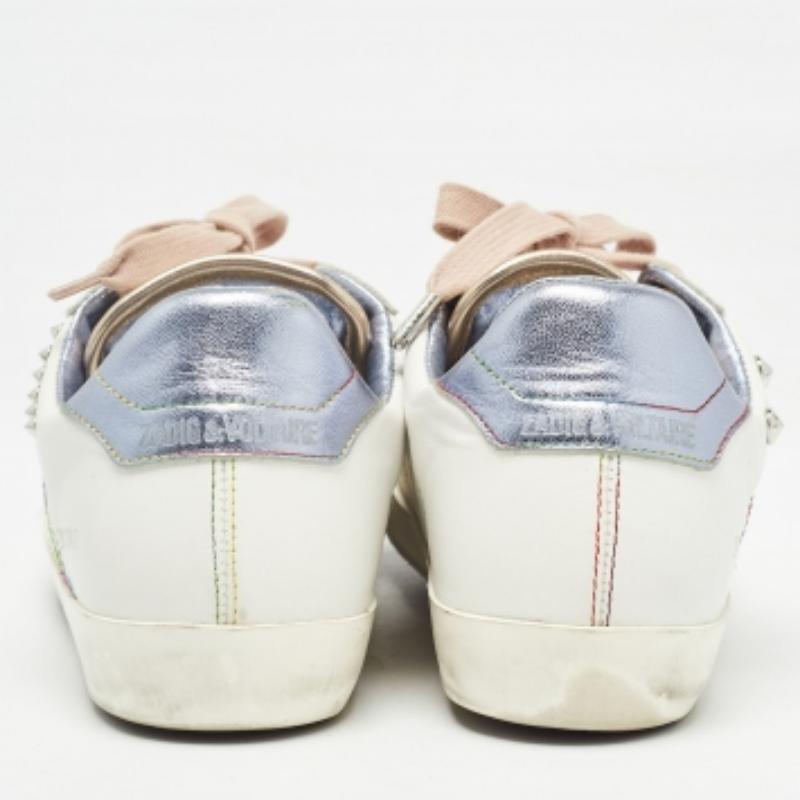 Zadig & Voltaire Weiß Leder und Wildleder Lace Up Sneakers Größe 36 im Angebot 1