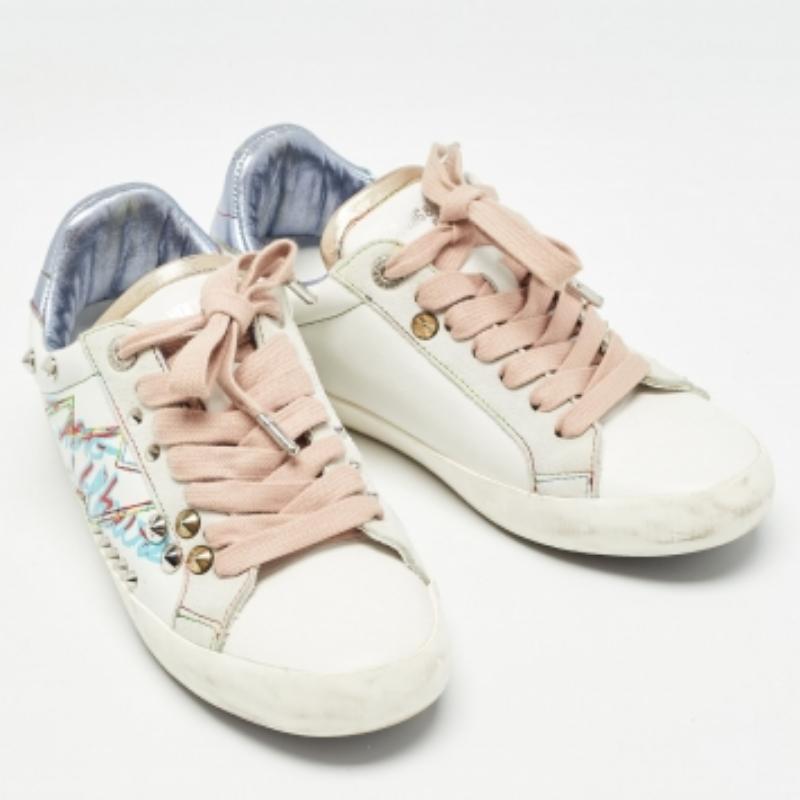 Zadig & Voltaire Weiß Leder und Wildleder Lace Up Sneakers Größe 36 im Angebot 4
