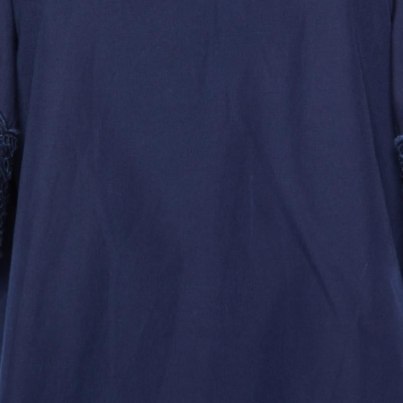 See By Chloe Top con mangas acampanadas y ribete de encaje de algodón azul S en venta 2