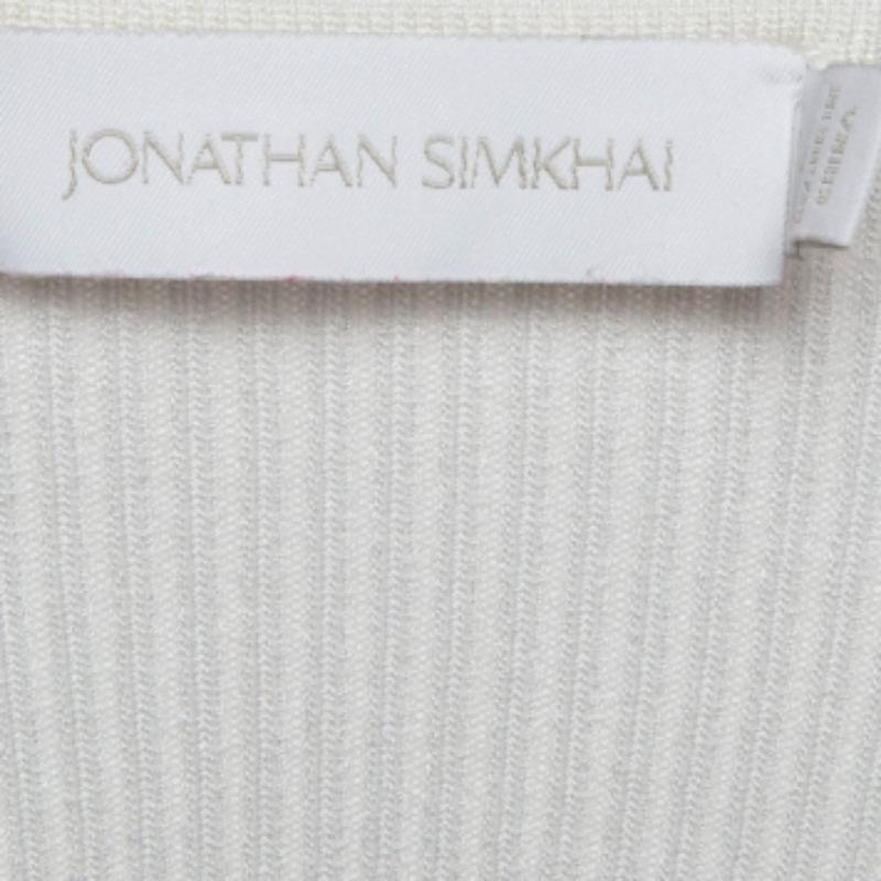 Jonathan Simkhai Top Alexia de punto de canalé blanco recortado S Gris en venta
