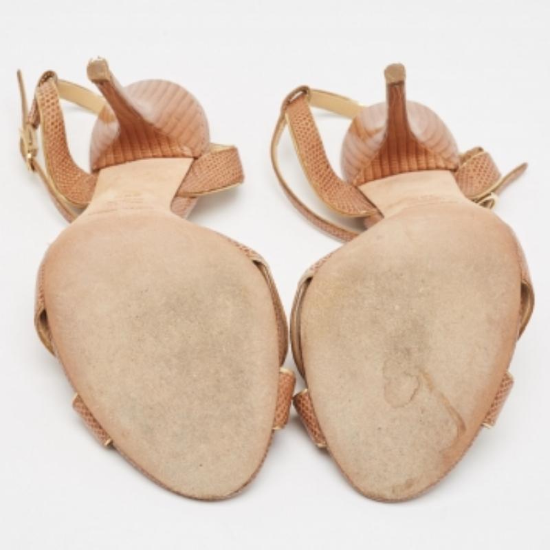Dolce & Gabbana Brown Lizard Embossed Ankle Strap Sandals Size 38.5 en vente 3