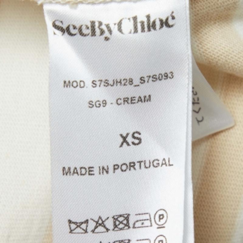 See By Chloe Camiseta de algodón a rayas con ribete de ganchillo beige XS en Bueno estado para la venta en Dubai, Al Qouz 2