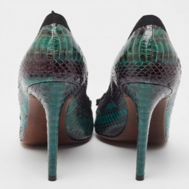 Lanvin Green/Black Python Bow Peep Toe Pumps Size 39.5 Pour femmes en vente