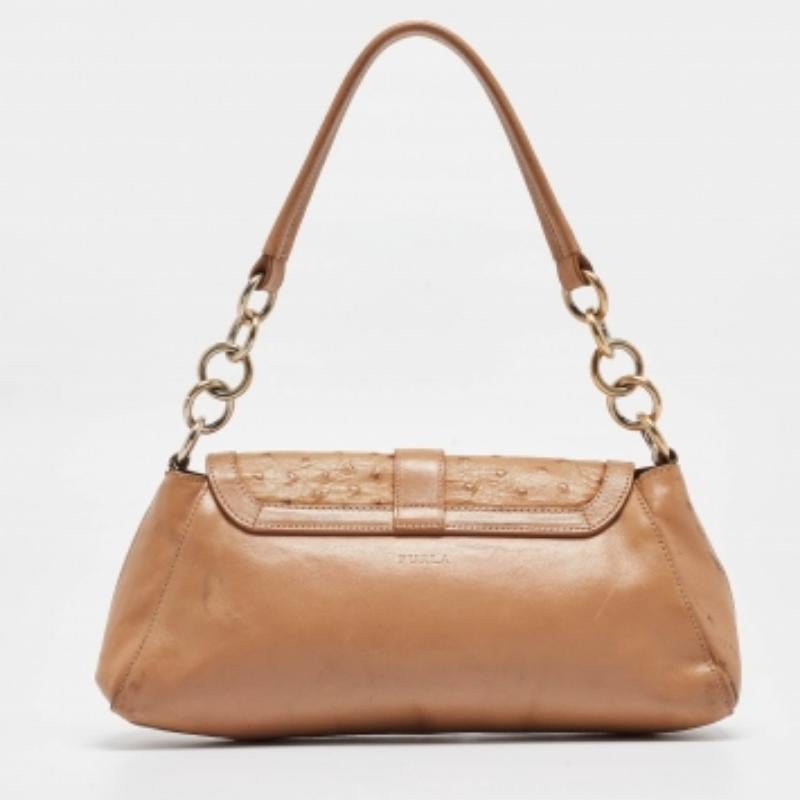 Furla Hobo en daim beige, autruche embossée et boucle en cuir en vente 3