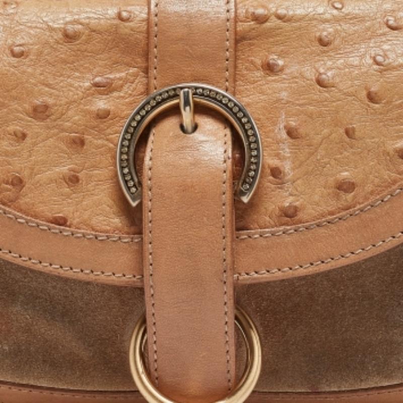 Furla Hobo en daim beige, autruche embossée et boucle en cuir en vente 4