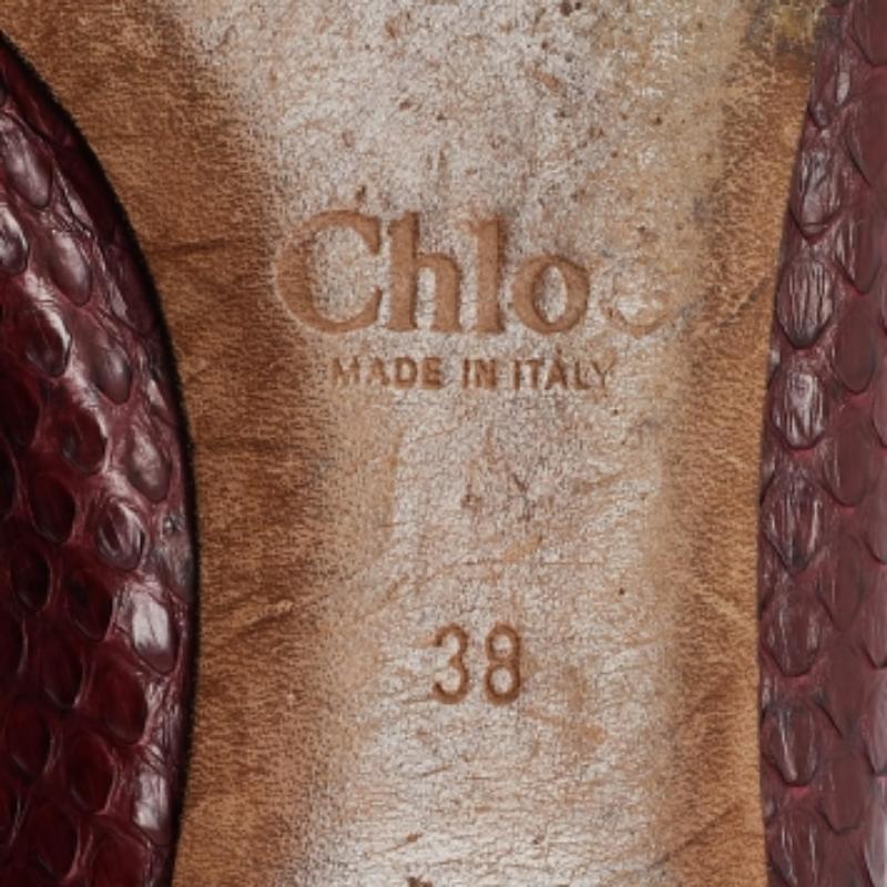 Chloe Burgundy Python Leather Lauren Scallop Ballet Flats Size 38 Bon état - En vente à Dubai, Al Qouz 2