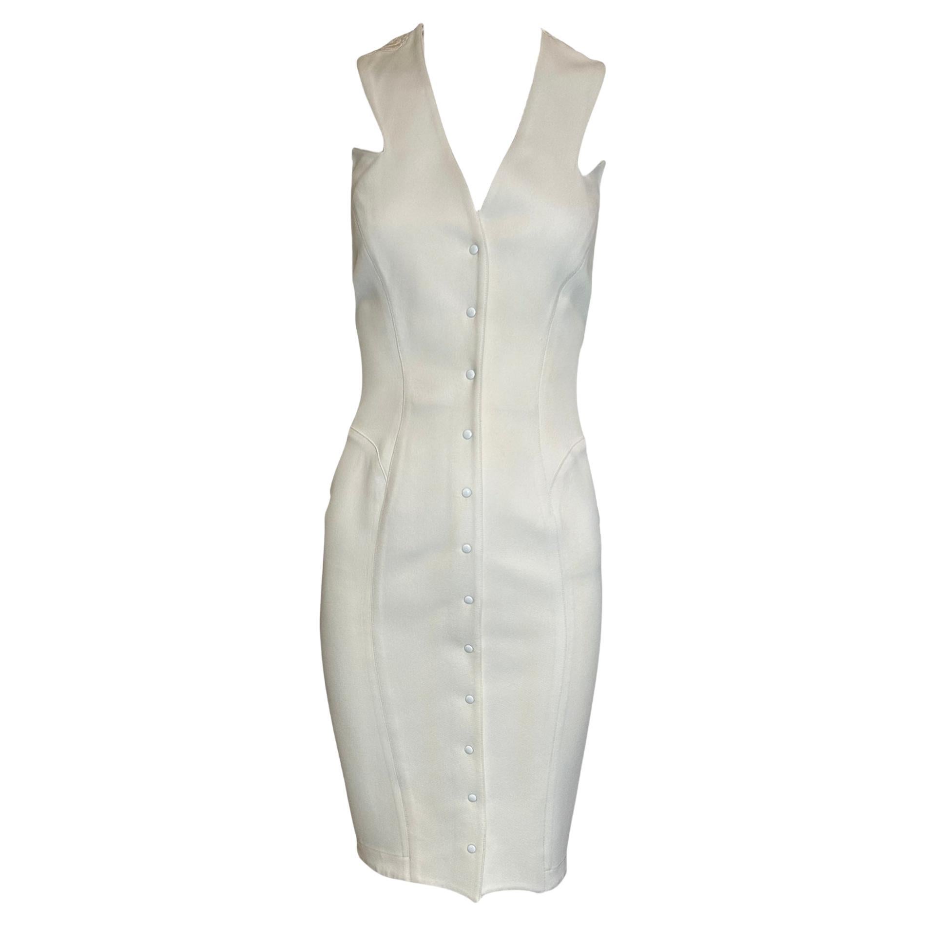 Mugler White Crepe Dress with Snap Front and Peekaboo Back, 1980s