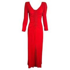 Galanos Red Silk Shirred Front Gown, 1980s