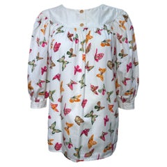 Gucci White Butterfly Print Cotton Blouse, 1970s
