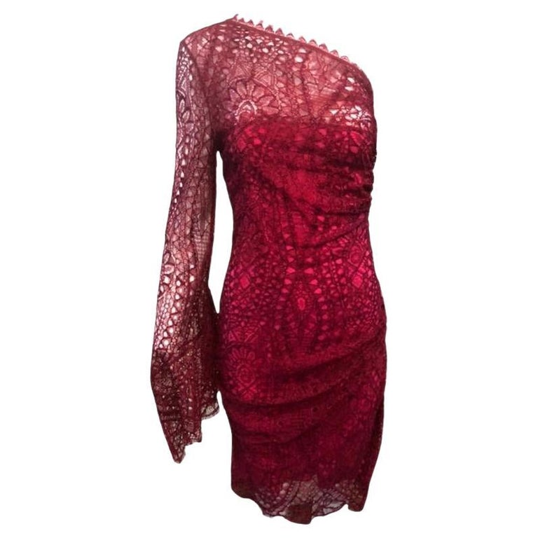 Emilio Pucci Rasberry One Shoulder Lace Dress, 2000s