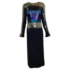 Pierre Cardin Striped Sequin Sheath Gown, F/W 1973