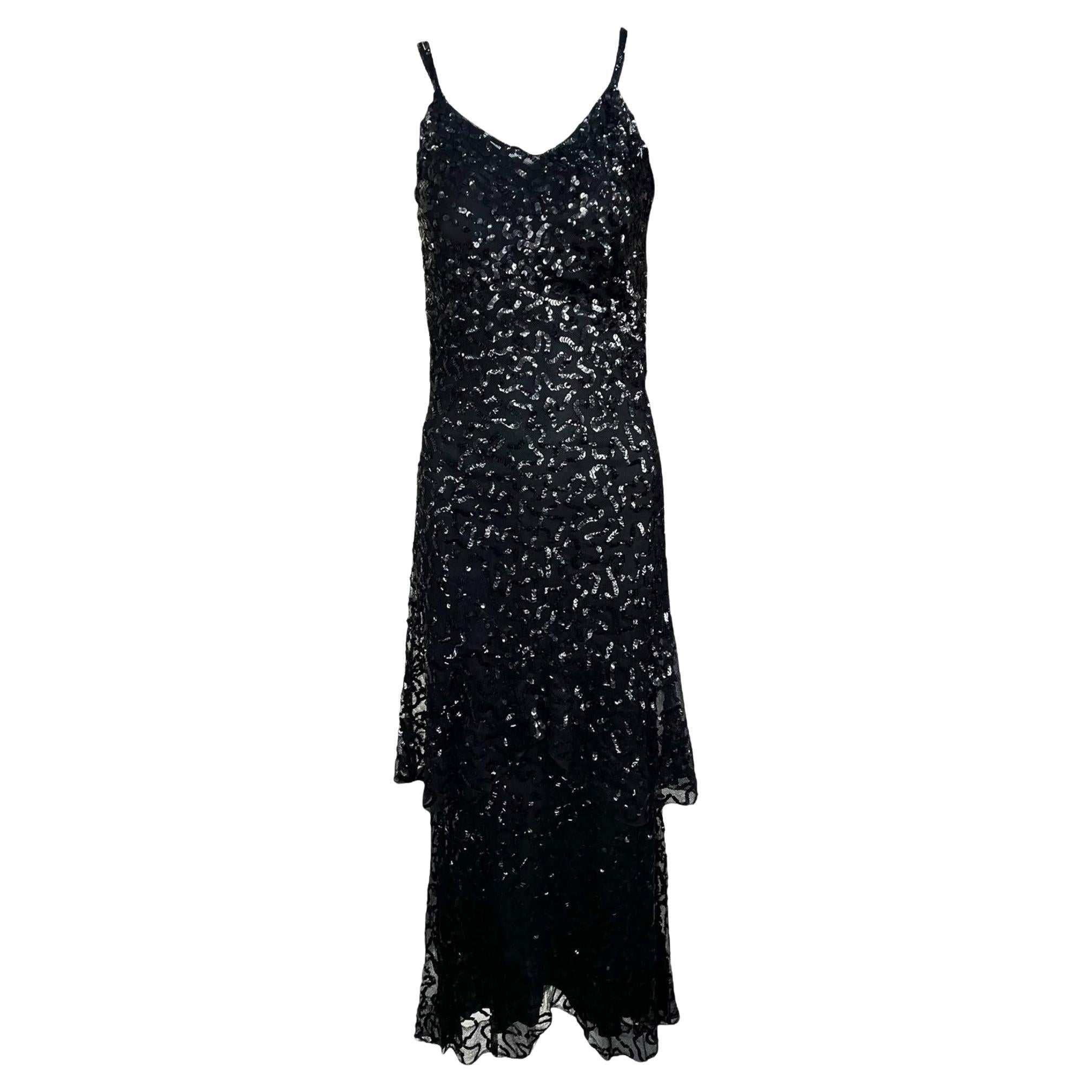 Black Tiered Sequin Evening Gown, 1930s