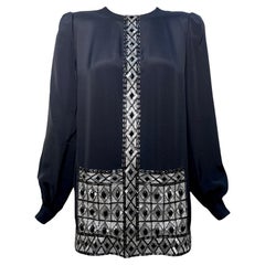 André Laug Black Embellished Geometric Silk Tunic Mini Dress, 1980s