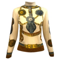 Hermes Sport Cashmere Equestrian Print Turtleneck Top, 1960s