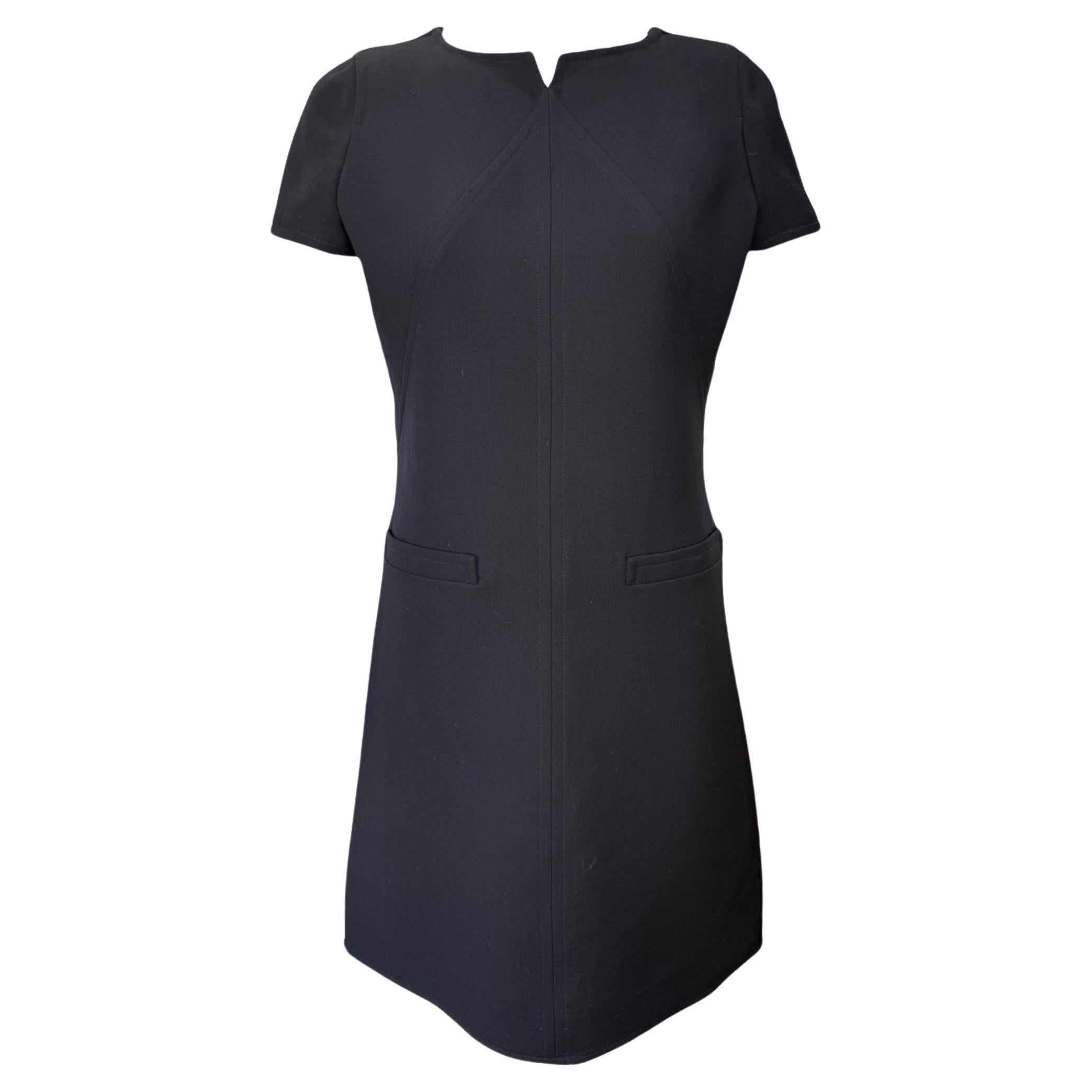Courreges Mod Black Structured Wool Dress, 1990s