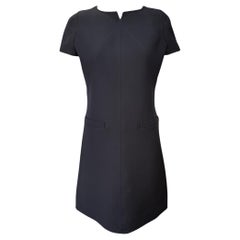 Courreges Mod Black Structured Wool Dress, 1990s