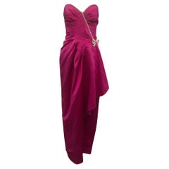 Vicky Tiel Couture Satin Fuschia and Strapless Evening Gown, 1980s