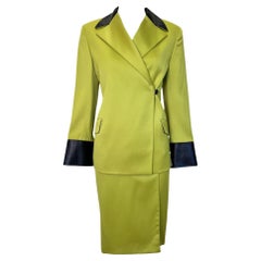 Gianni Versace Couture, tailleur jupe chartreuse et noir, 1998