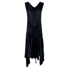 Black Satin Bias Cut Asymmetrical Hem Flapper Evening Dress, 1920s