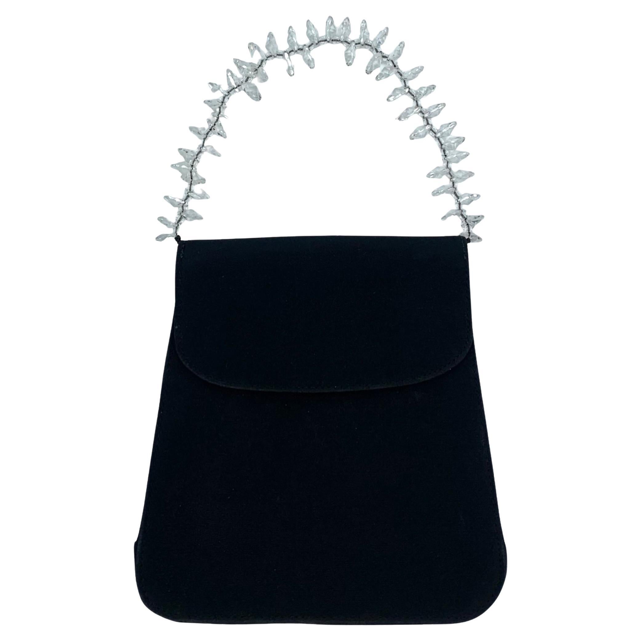 Sac en satin noir avec anse en cristal simulé, Casadei, années 1990