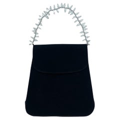 Casadei Black Satin Bag with Simulated Crystal Handle, 1990s