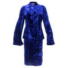 KRIZIA Midnight Blue Velvet Skirt Suit, New/Old, 1990s