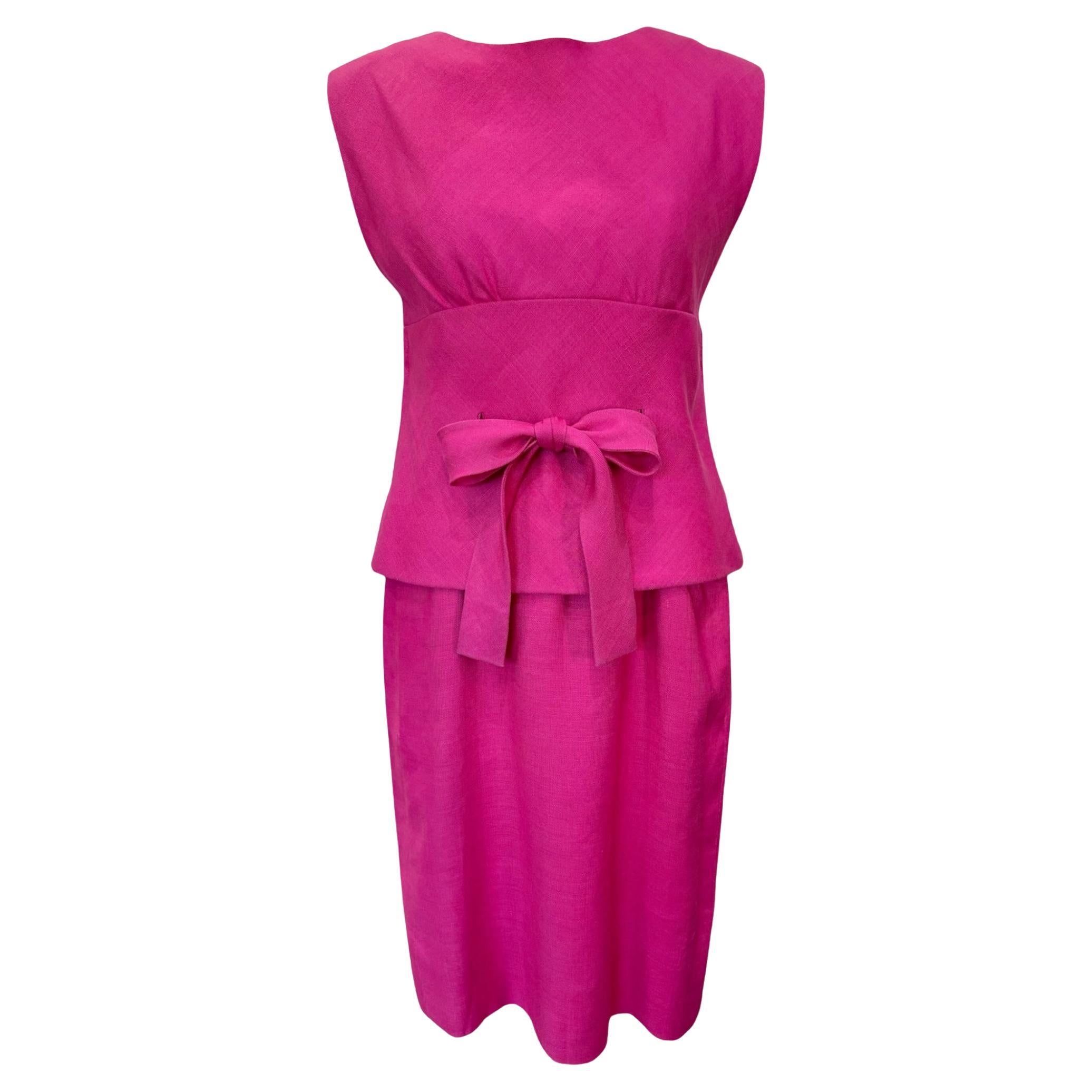 Norell Hot Pink Linen Dress with Bow Waist, 1960s