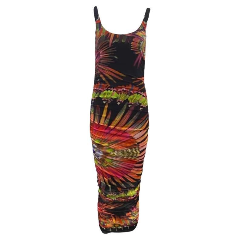 Jean Paul Gaultier Soleil Body Con Vestido de malla de plumas florales, Años 2000