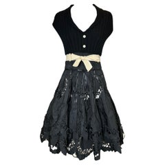 Tricot Chic Laser-Cut Full Skirted Dress with Bow, 2000s