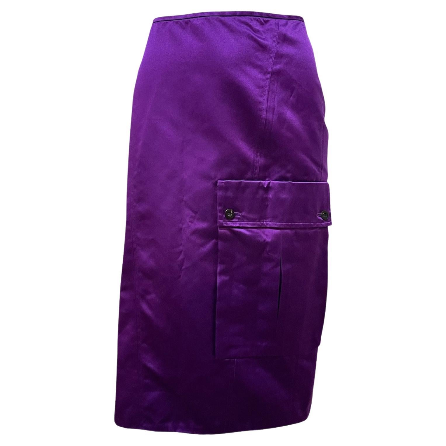 Gucci by Tom Ford S/S Falda Cargo de Satén Morado, Nueva/Antigua, 2001