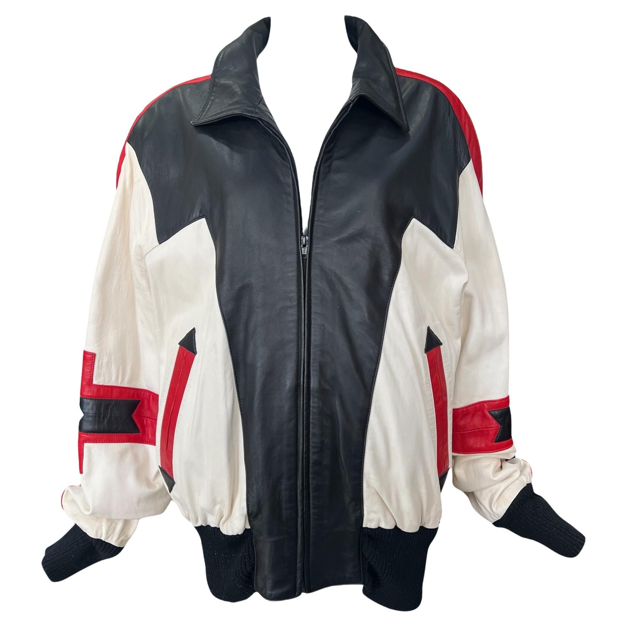 Michael Hoban North Beach Leather Jacket Patchwork Morning Star, 1990s