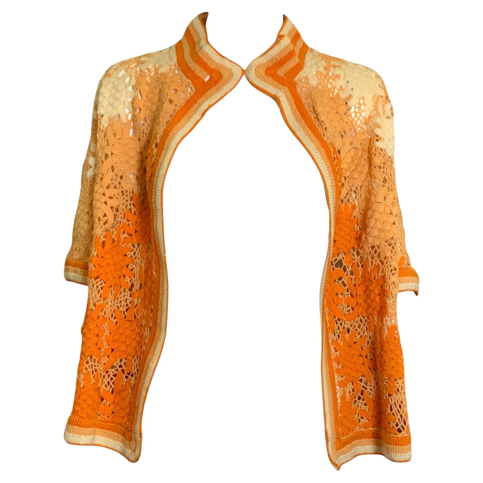 1920er Jahre Hand gehäkelt kurzen Ärmeln Deco Strickjacke In Ombre Elfenbein zu Orange