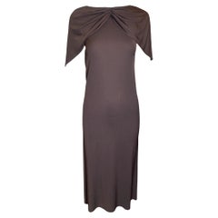 Halston Brown Matte Jersey Flutter Capelet Dress, 1970s