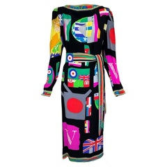 Late Leonard Seidenkrepp-Gürtelkleid mit Fahne PLUS GRÖSSE, 1980er