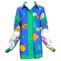 Camisa abotonada de seda pintada a mano Castelbajac KO and CO, RARA, Años 90