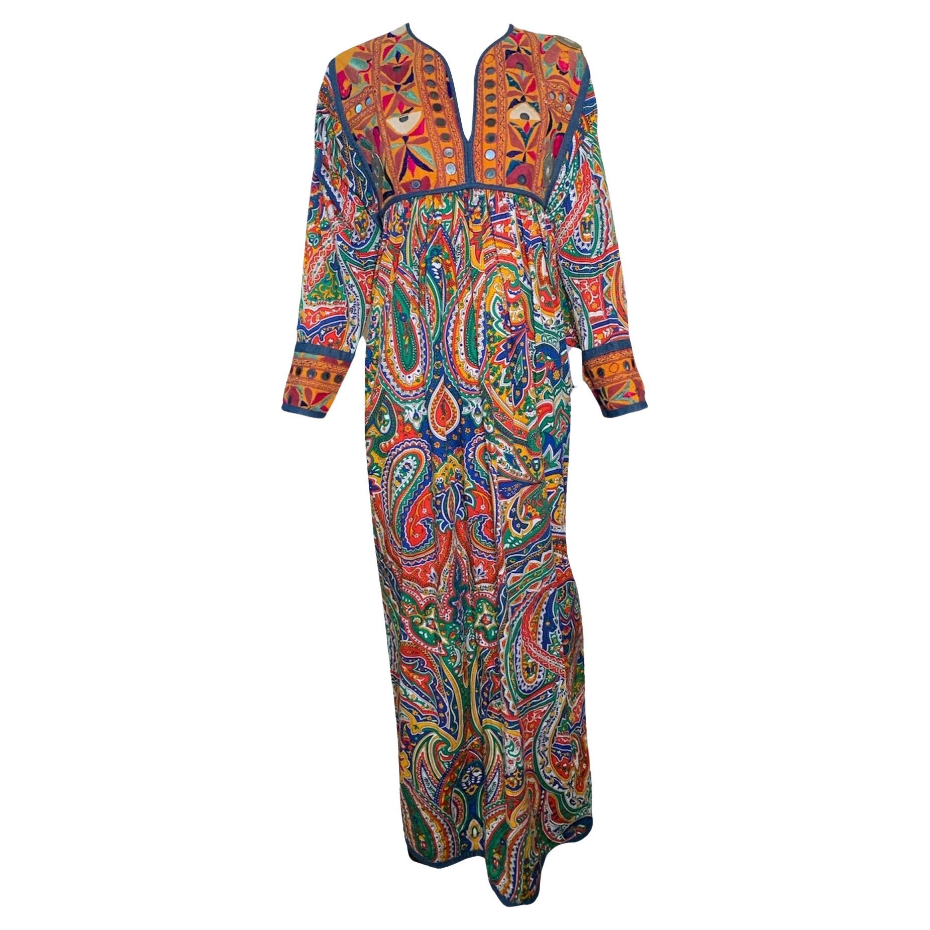 Franco Moschino Runway Couture Embroidered Paisley Kaftan Dress, 1994