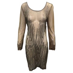 Krizia Olivgrünes durchsichtiges Mesh-Perlenkleid OLDB, 2000er Jahre