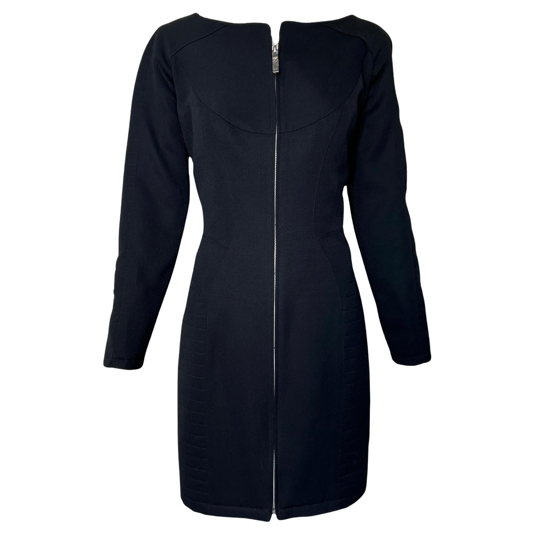 Thierry Mugler Late Black Structured Quilted Long Sleeve Coat Dress, 1980s