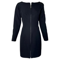 Thierry Mugler Late Black Structured Quilted Long Sleeve Coat Dress, 1980s