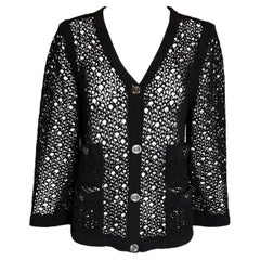 CHANEL Net Knit Black Cardigan with Logo Buttons, 2000s