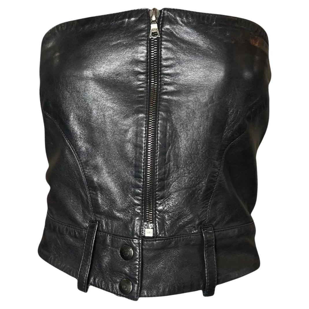 Claude Montana per Idéal-Cuir Bustier in pelle con zip, anni '70 in vendita